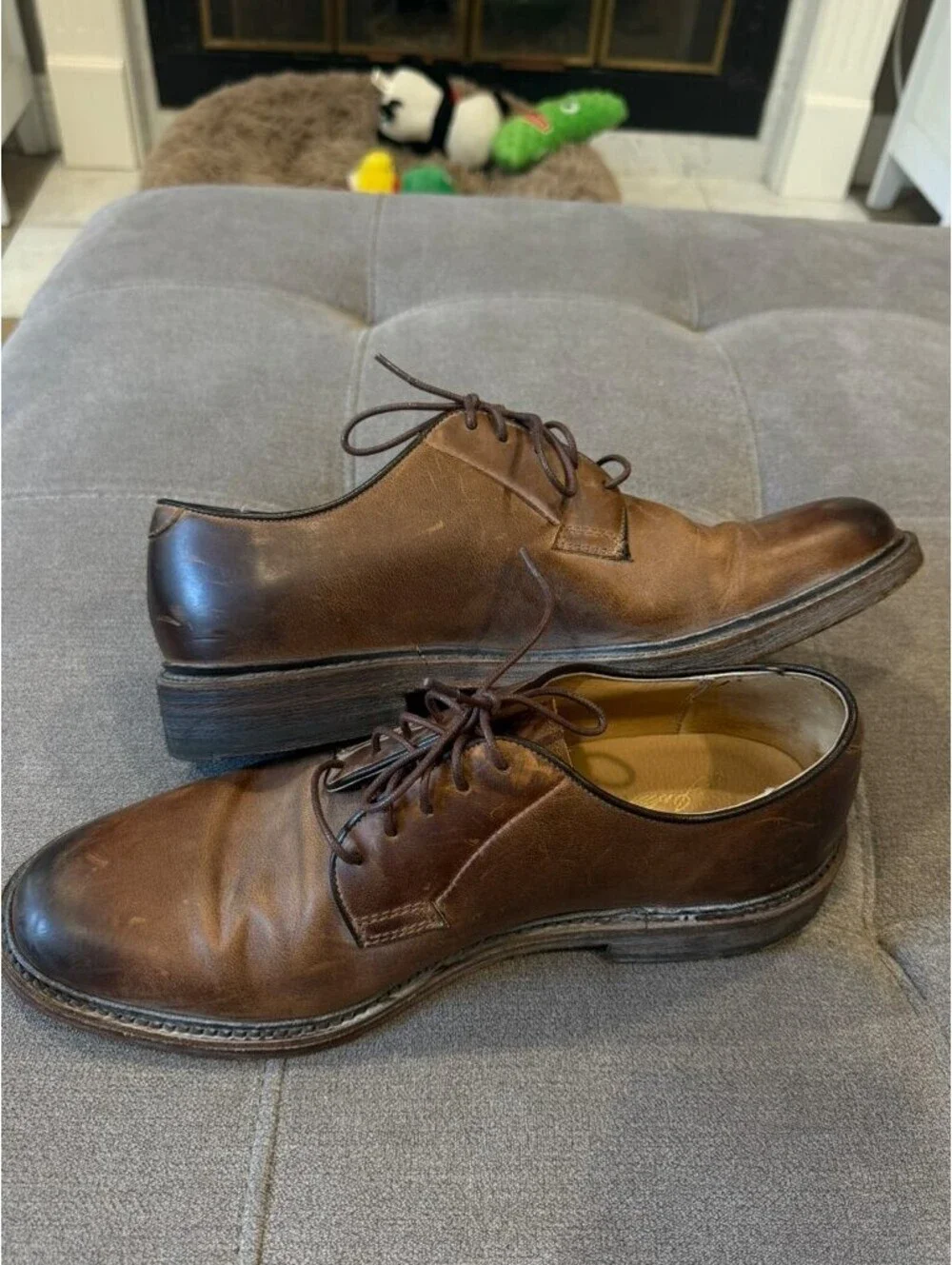 Frye Mens 9.5 D Tan Leather Plain Toe Derby Dress Shoes